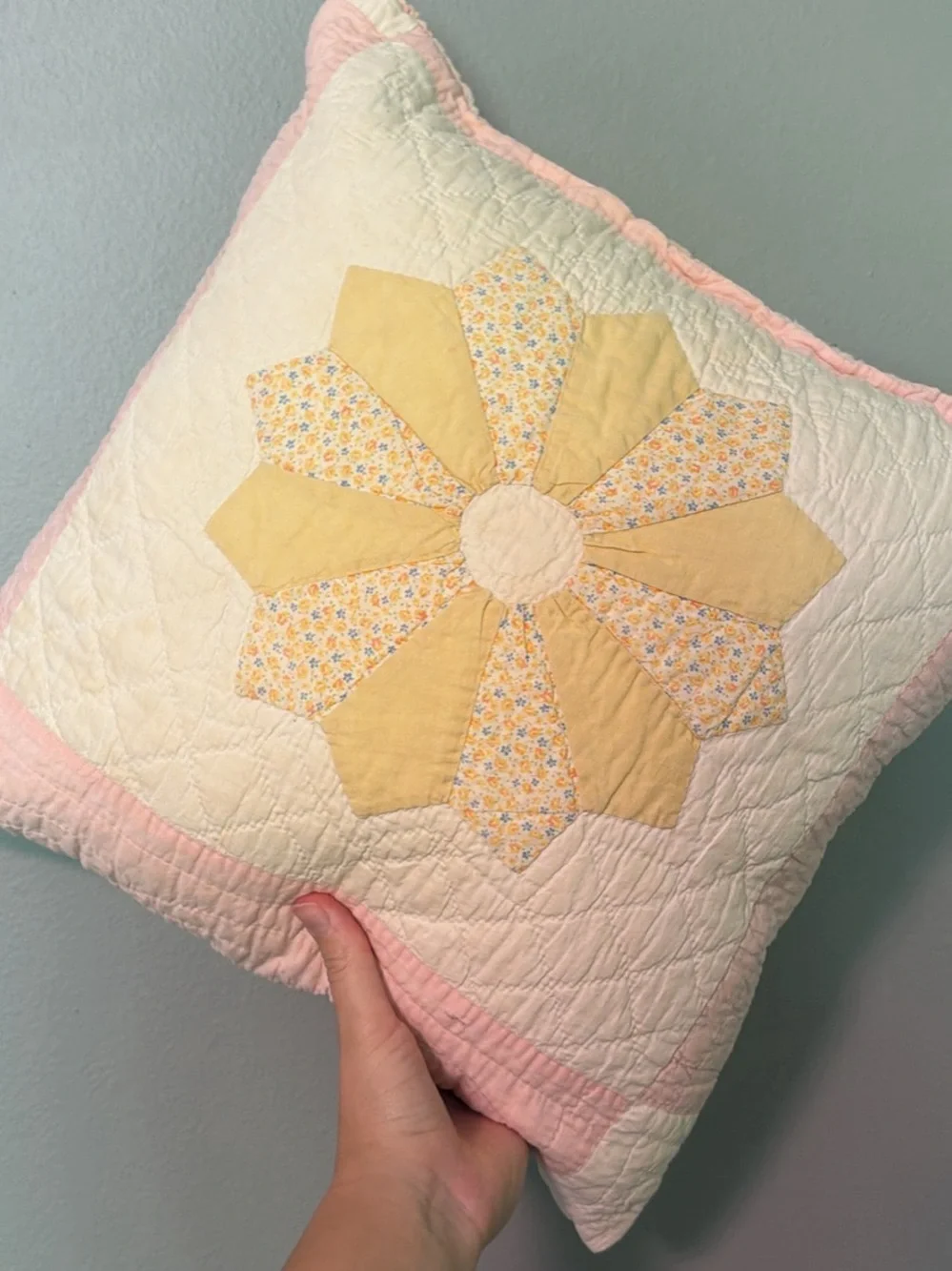 Handmade Pink Floral Patchwork Throw Pillow